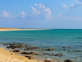 Pláž Pounta, panoráma, napravo časť ostrova Kythira