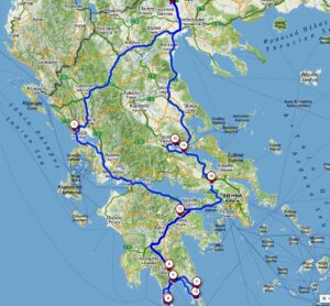 Peloponéz 2021 - itinerár - trasa